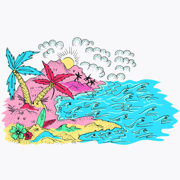 Ilustracion de palmeras en estilo comico paisaje