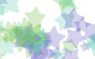 Multicolored translucent stars on a white background. Green tones. 3D illustration