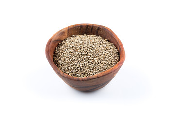 Cannabis Hemp seeds in bowl on white
