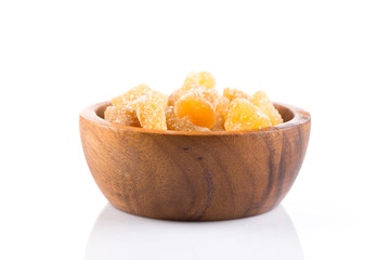 heap of sweat Candied ginger isolated on white