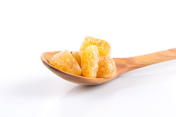 heap of sweat Candied ginger isolated on white