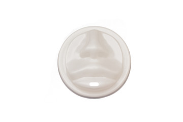 Cover for a coffee cup in the form of female lips. Isolate on white background
