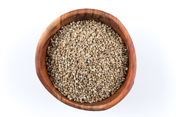 Cannabis Hemp seeds in bowl on white