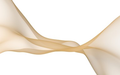 Abstract yellow wave. Bright yellow ribbon on white background. Yellow color scarf. Abstract yellow smoke. Raster air background. 3D illustration