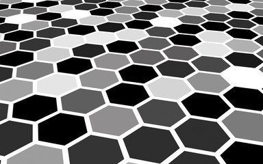 White honeycomb with a gradient color. Perspective view on polygon look like honeycomb. Isometric geometry. 3D illustration