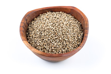 Cannabis Hemp seeds in bowl on white