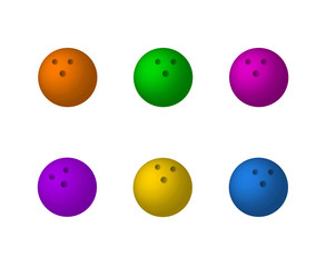 Vector Set of Bowling Balls, Colorful Icons Collection Isolated.