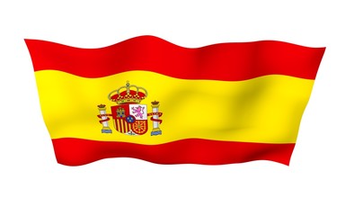 Obraz premium The flag of Spain. Official state symbol of the Kingdom of Spain. Concept: web, sports pages, language courses, travelling, design elements. 3d illustration