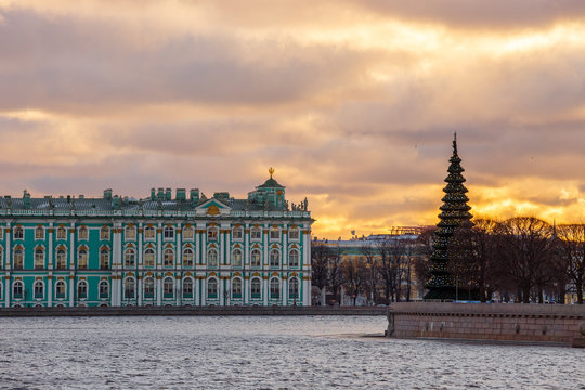 View of the Winter Palace in St. Petersburg on Christmas Eve