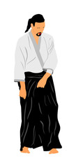 Aikido fighter vector silhouette illustration. Training action. Self defense, defence art excercising concept. Aicido instructor demonstrate skill.