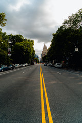 Fototapeta na wymiar New York City, New York/USA - August 20, 2018: View down an empty street on the Upper West Side in NYC