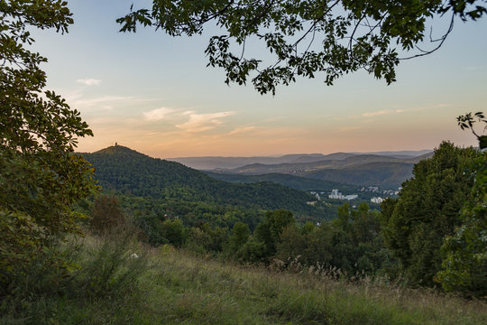 Normafa autumn sunset landscape in Budapest Hungary 