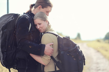 Fototapeta premium Traveling with a backpack on foot