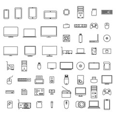 Computer icons from thin lines, vector illustration.