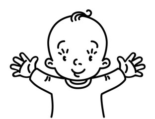 Funny small smiling baby with open arms