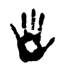 Vector black handprint, isolated on white background for art, detst.