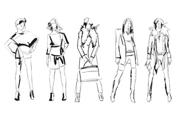 Fototapeta na wymiar Sketch. Fashion Girls on a white background. Vector illustration.
