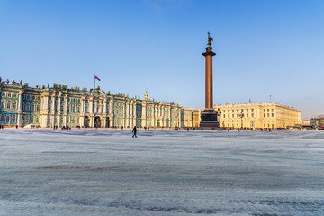 Fototapeta na wymiar View of Palace Square with Winter Palace in winter. Saint Petersburg. Russia