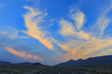 Fototapeta na wymiar Stunning rural highway 395 landscape with beautiful clouds