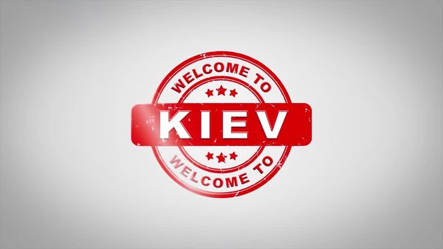 Welcome to KIEV Signed Stamping Text Wooden Stamp Animation. Red Ink on Clean White Paper Surface Background with Green matte Background Included.