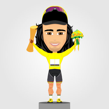Cycling champion celebrating the win. Vector illustration.