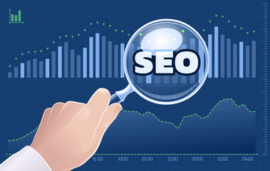 SEO - Search Engine Optimization. Vector illustration on the subject of 'Information Technologies'.