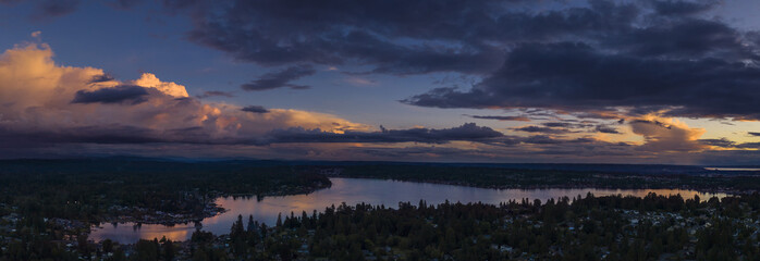 lake stevens sunset from the air