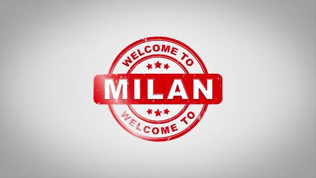 Welcome to MILAN Signed Stamping Text Wooden Stamp Animation. Red Ink on Clean White Paper Surface Background with Green matte Background Included.