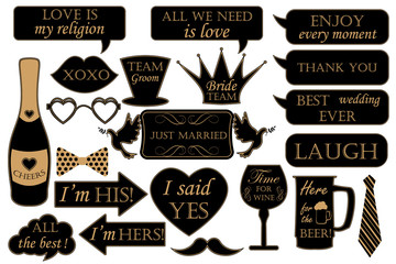 Photo booth props for weddings. Vector