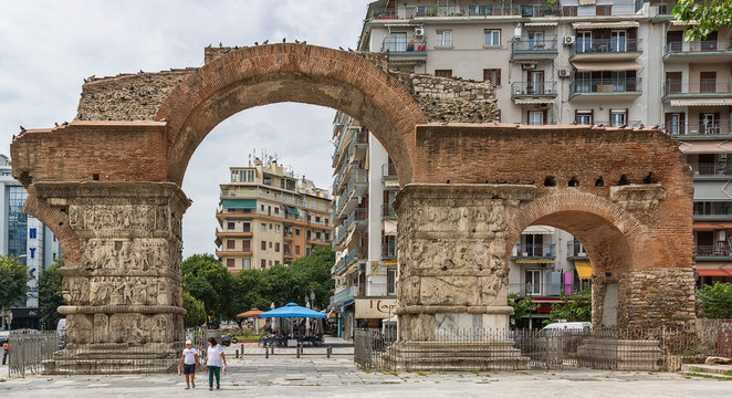 Thessaloniki, Greece - August 16, 2018: The Arch of Galerius, better known as the Kamara, Thessaloniki, Greece. It was built to honor the Roman Emperor Galerius.