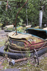 Derelict bumper car ruins on playground (Pripyat/Chernobyl) 