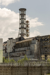 Chernobyl Reactor 4 close up with old sarcophagus