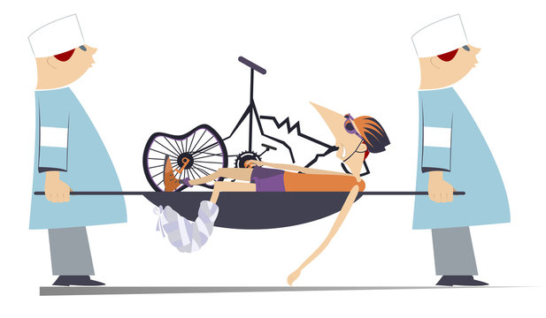 injured cyclist carried by doctors, accident scene clip art preview