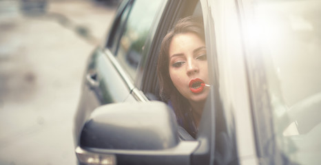 Girl driving a car bad emotions