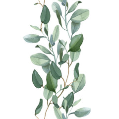 Vertical seamless wreath of green eucalyptus leaves
