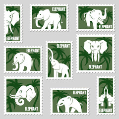 postage stamps collection with elephants and palms