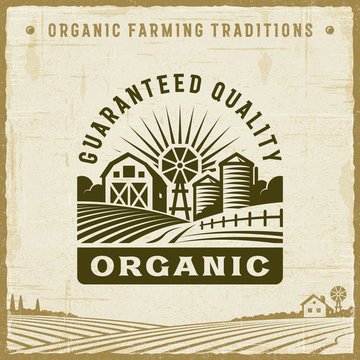 Vintage Organic Guaranteed Quality Label. Editable EPS10 vector illustration with clipping mask and transparency in retro woodcut style.