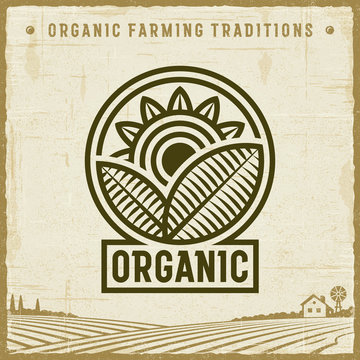 Vintage Organic Label. Editable EPS10 vector illustration with clipping mask and transparency in retro woodcut style.