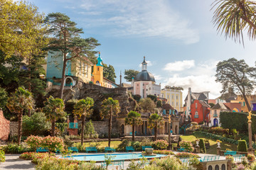 Popular tourist resort of Portmeirion, North Wales, UK, the Italianate village built by Clough...