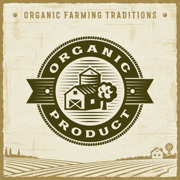 Vintage Organic Product Label. Editable EPS10 vector illustration with clipping mask and transparency in retro woodcut style.