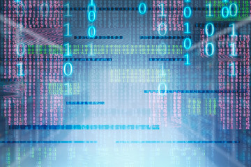 Colorful binary numbers over dark blue background
