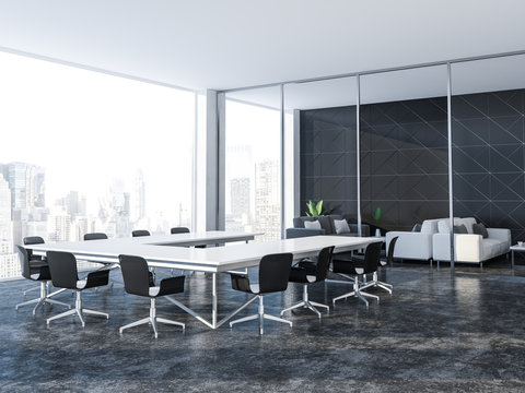 Black triangle tile conference room and lounge