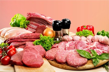 Freshness Meat collection on wooden background