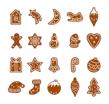 Gingerbread cookies collection. Set of Christmas and new year sy