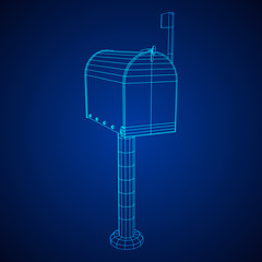 Correspondence mailbox with post letter message. Wireframe low poly mesh vector illustration