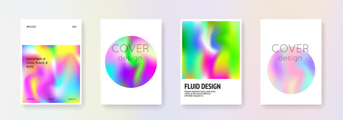 Cover fluid set. Abstract backgrounds. Plastic cover fluid with gradient mesh. 90s, 80s retro style. Iridescent graphic template for placard, presentation, banner, brochure.