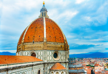 Fototapeta premium Large Dome Golden Cross Duomo Cathedral Florence Italy