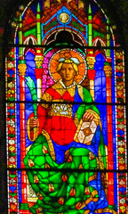 Fototapeta na wymiar Saint Stephen Martyr Stained Glass Window Duomo Cathedral Florence Italy