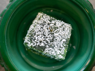 close-up of turkish delight green candy in casket
