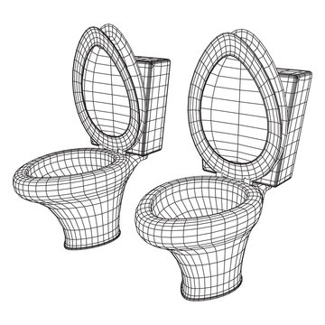 Toilet bowl wireframe low poly mesh vector illustration